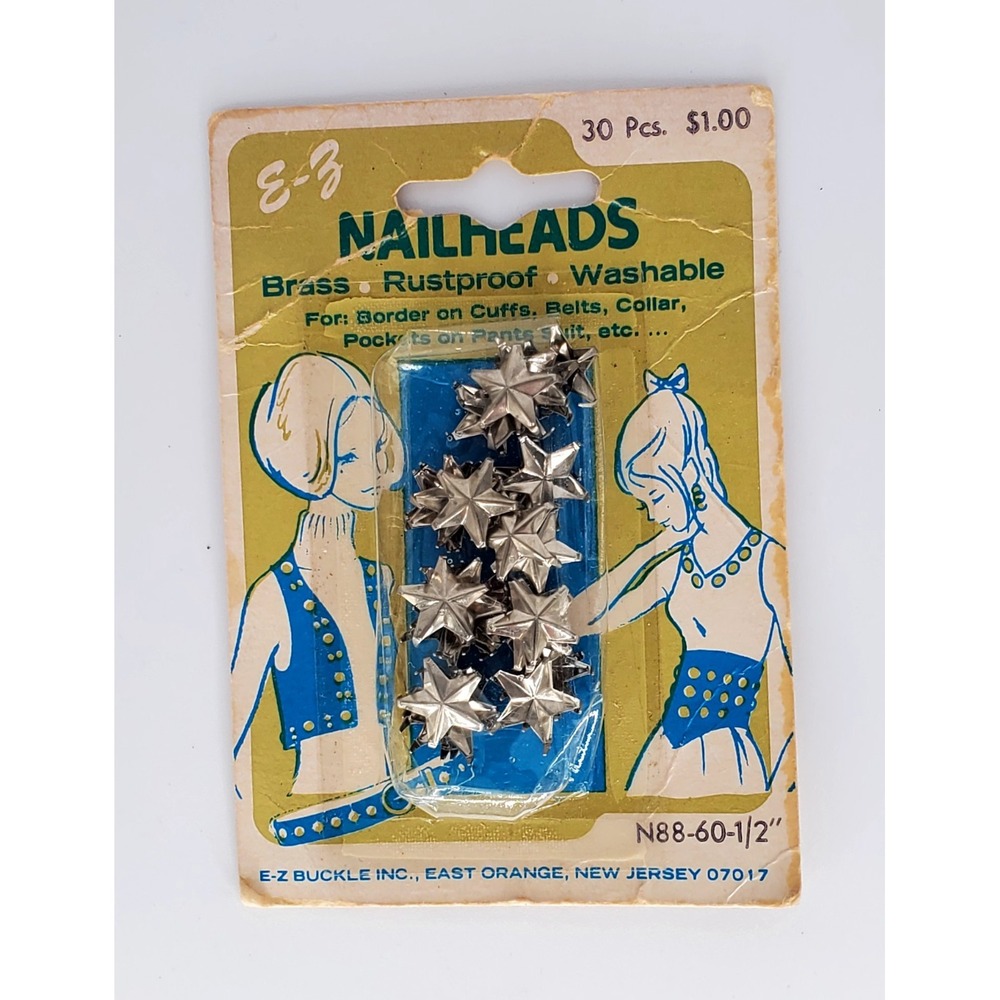 Vintage Nailheads Craft Supplies Lot 1960's Design Brass Stars & Snap Fasteners
